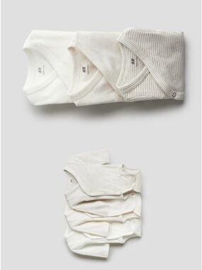H&M 3 pack Neutral Stripe Wrap-Front Baby Bodysuit Set - Cream & Light Gray 0-3